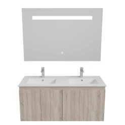 Meuble PROLINE 120 cm avec plan double vasque et miroir Elégance ht80- Bois- Plan vasque en Céramique