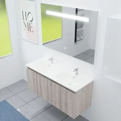 Meuble PROLINE 120 cm avec plan double vasque et miroir Elégance ht80- Bois- Plan vasque en Céramique