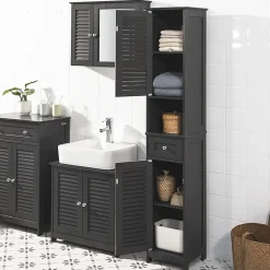 Meuble Rangement Salle de Bain Armoire Haute Meuble Colonne, FRG236-DG, SoBuy