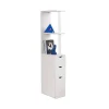 Meuble rangement WC/salle de bains étroit 15,2 cm, colonne blanche bois mélaminé 136 cm - 3 étagères + placard + 2 tiroirs