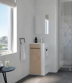 Meuble rectangle tout en un compact H.84 x l.44 cm, blanc mat, porte décor bois, Nova