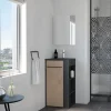 Meuble rectangle tout en un compact H.84 x l.44 cm, noir mat, porte décor bois, Nova