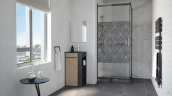 Meuble rectangle tout en un compact H.84 x l.44 cm, noir mat, porte décor bois, Nova
