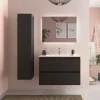 Meuble salle de bain - 80 cm - Avec plan vasque - Noir mat - A suspendre - KARAIB