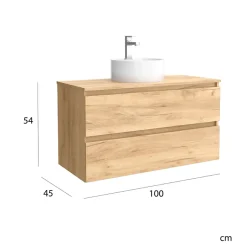 Meuble salle de bain - 100 cm - avec vasque à poser - effet chêne brut - A suspendre - KARAIB