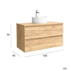 Meuble salle de bain - 100 cm - avec vasque à poser - effet chêne brut - A suspendre - KARAIB