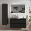 Meuble salle de bain - 100 cm - avec vasque à poser - Noir mat - A suspendre - KARAIB