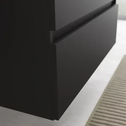 Meuble salle de bain - 100 cm - avec vasque à poser - Noir mat - A suspendre - KARAIB