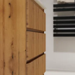 Meuble salle de bain 80 cm A poser - Plan vasque céramique - Effet bois strié - Karaib 2