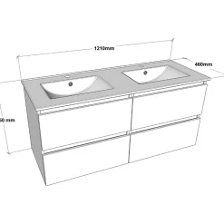 Meuble salle de bain 120 cm - Double vasque céramique - Effet chêne sonoma - A suspendre - Karaib 2