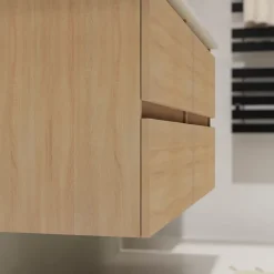 Meuble salle de bain 120 cm - Double vasque céramique - Effet chêne sonoma - A suspendre - Karaib 2