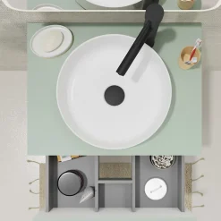 Meuble salle de bain 60 cm pour vasque à poser - Vert mat - A suspendre - Karaib 2