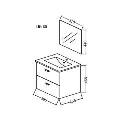 Meuble salle de bain 60 cm suspendu 2 tiroirs finition Bois avec vasque et miroir - BOX-IN 60 WOOD