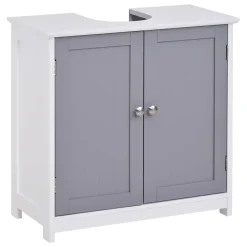 Meuble salle de bain - meuble sous-vasque - placard 2 portes avec étagère - dim. 60L x 30l x 60H cm - MDF gris blanc