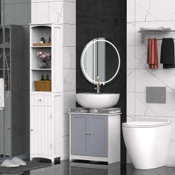 Meuble salle de bain - meuble sous-vasque - placard 2 portes avec étagère - dim. 60L x 30l x 60H cm - MDF gris blanc