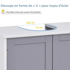 Meuble salle de bain - meuble sous-vasque - placard 2 portes avec étagère - dim. 60L x 30l x 60H cm - MDF gris blanc