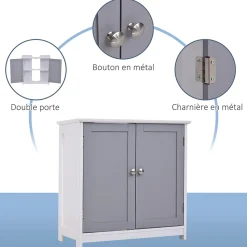 Meuble salle de bain - meuble sous-vasque - placard 2 portes avec étagère - dim. 60L x 30l x 60H cm - MDF gris blanc