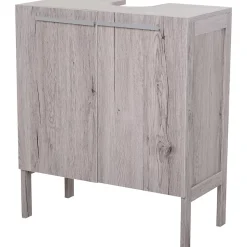 Meuble salle de bain - meuble sous-vasque - placard 2 portes avec étagère - dim. 60L x 30l x 70H cm - MDF imitation bois gris