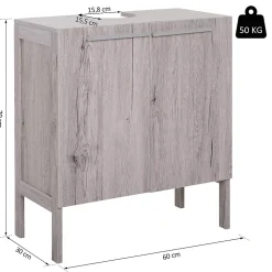 Meuble salle de bain - meuble sous-vasque - placard 2 portes avec étagère - dim. 60L x 30l x 70H cm - MDF imitation bois gris