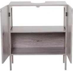 Meuble salle de bain - meuble sous-vasque - placard 2 portes avec étagère - dim. 60L x 30l x 70H cm - MDF imitation bois gris