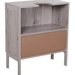 Meuble salle de bain - meuble sous-vasque - placard 2 portes avec étagère - dim. 60L x 30l x 70H cm - MDF imitation bois gris