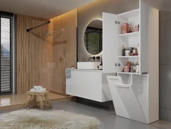 Meuble salle de bain, 174 x 30 x 60 cm, blanc mat
