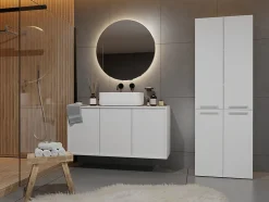 Meuble salle de bain, 174 x 30 x 60 cm, blanc mat