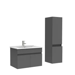 Meuble Salle de Bain avec colonne 60cm Anthracite avec vasque ceramique