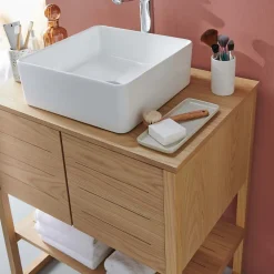 Meuble salle de bain Chêne 70 cm ATOLL + Vasque carrée 36 cm