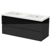 Meuble salle de bain 120cm noir brillant avec 4 tiroirs à fermeture automatique et double lavabo