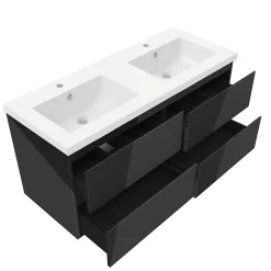 Meuble salle de bain 120cm noir brillant avec 4 tiroirs à fermeture automatique et double lavabo