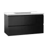 Meuble salle de bain 100cm noir brillant avec 2 tiroirs à fermeture automatique et simple lavabo céramique