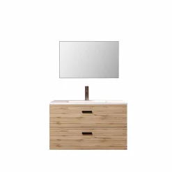 Meuble salle de bain 80cm suspendu 2 tiroirs Décor Bois avec vasque et miroir - BOX-IN