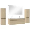Meuble Salle de Bain 120cm vasque + colonne + miroir lumineux Chêne Wotan