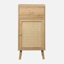 Meuble salle de bain décor bois et cannage Bohème 1 tiroir 1 étagère 45 x 36 x 90 cm naturel