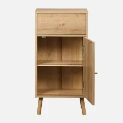 Meuble salle de bain décor bois et cannage Bohème 1 tiroir 1 étagère 45 x 36 x 90 cm naturel