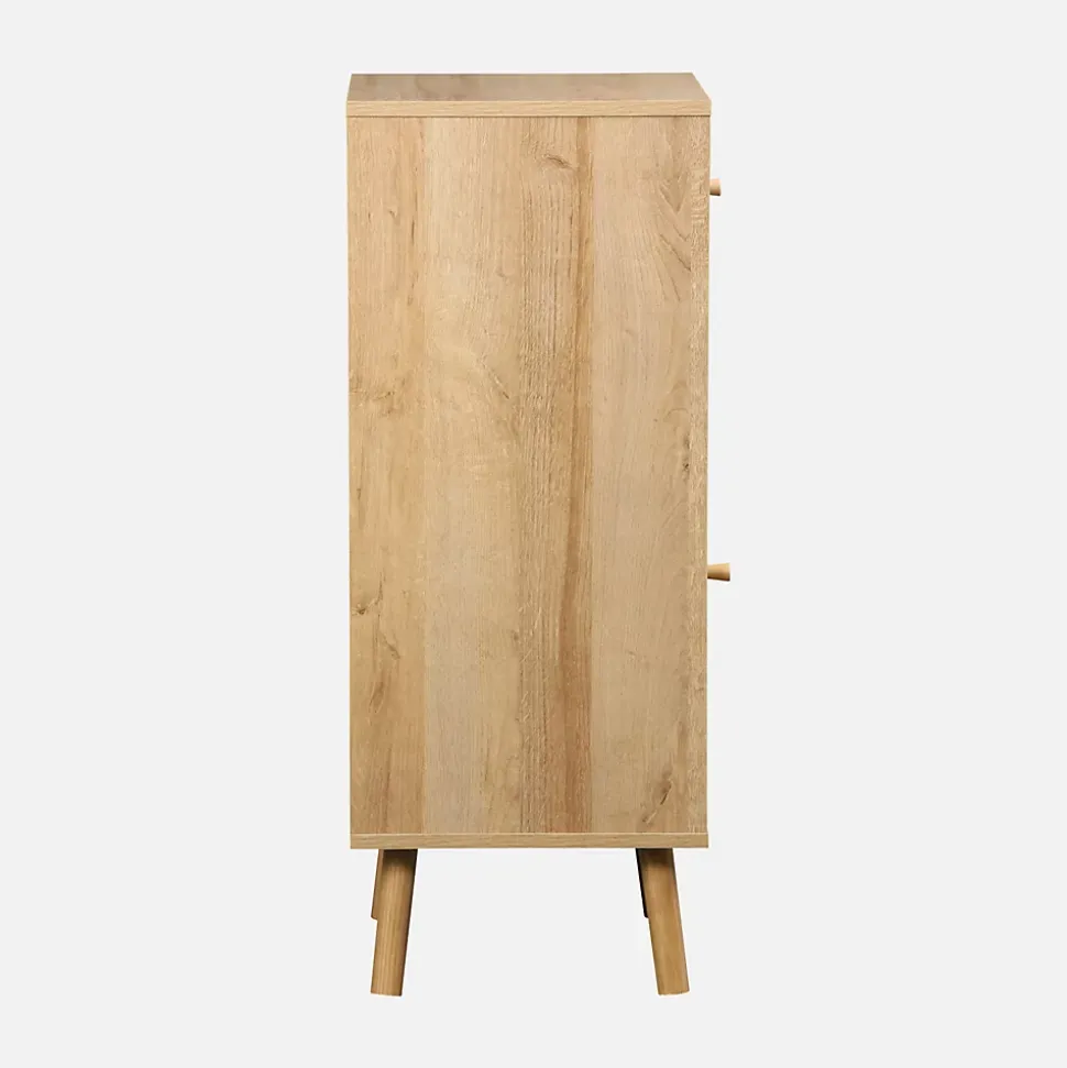 Meuble salle de bain décor bois et cannage Bohème 1 tiroir 1 étagère 45 x 36 x 90 cm naturel