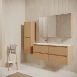 Meuble salle de bain design double vasque FORTINA largeur 120 cm chêne clair