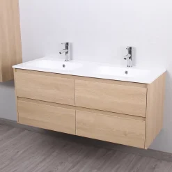 Meuble salle de bain design double vasque FORTINA largeur 120 cm chêne clair