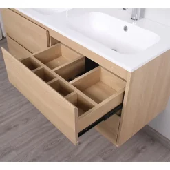Meuble salle de bain design double vasque FORTINA largeur 120 cm chêne clair