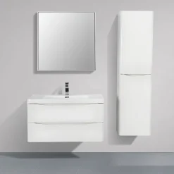 Meuble salle de bain design simple vasque PIACENZA largeur 90 cm blanc laque