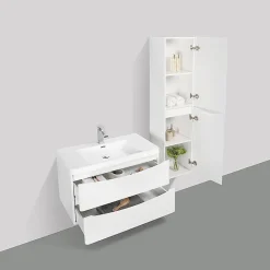 Meuble salle de bain design simple vasque PIACENZA largeur 90 cm blanc laque