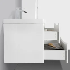 Meuble salle de bain design simple vasque PIACENZA largeur 90 cm blanc laque