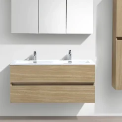 Meuble salle de bain design double vasque SIENA largeur 120 cm chêne clair texture