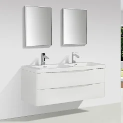 Meuble salle de bain design double vasque PIACENZA largeur 120 cm blanc laque