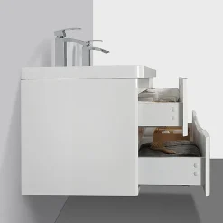 Meuble salle de bain design double vasque PIACENZA largeur 120 cm blanc laque