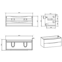 Meuble salle de bain design double vasque PIACENZA largeur 120 cm blanc laque
