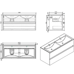 Meuble salle de bain design double vasque SIENA largeur 120 cm noyer