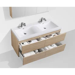 Meuble salle de bain design double vasque SIENA largeur 144 cm chêne clair texture