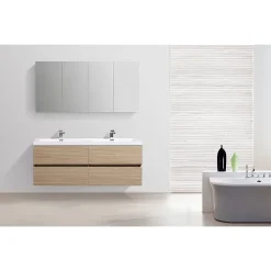 Meuble salle de bain design double vasque SIENA largeur 144 cm chêne clair texture